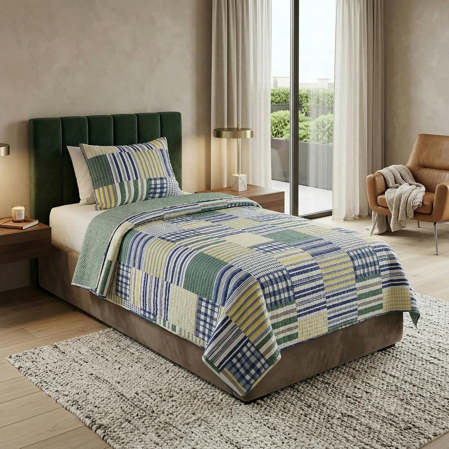 image:image2Piece Quilt Set Lynsey Classic Patchwork Twin Quilt with Pillow Sham Machine Washable Lightweight Bedding by Lavish Home MulticolorTwin