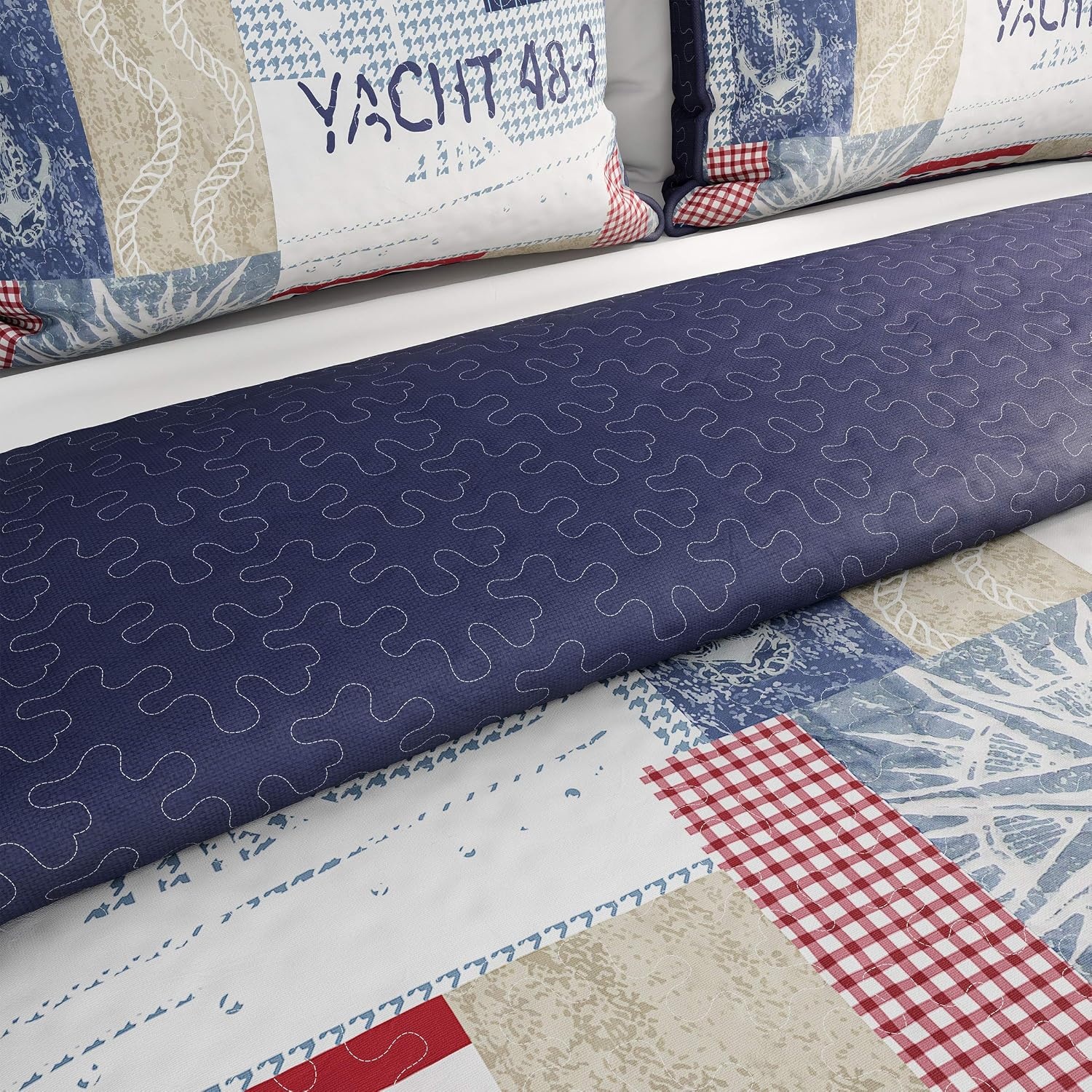 image:image2Piece Quilt Set Nautical Americana Patchwork Print AllSeason Soft Microfiber Bedspread with Shams Bedding by Bedford Home Twin