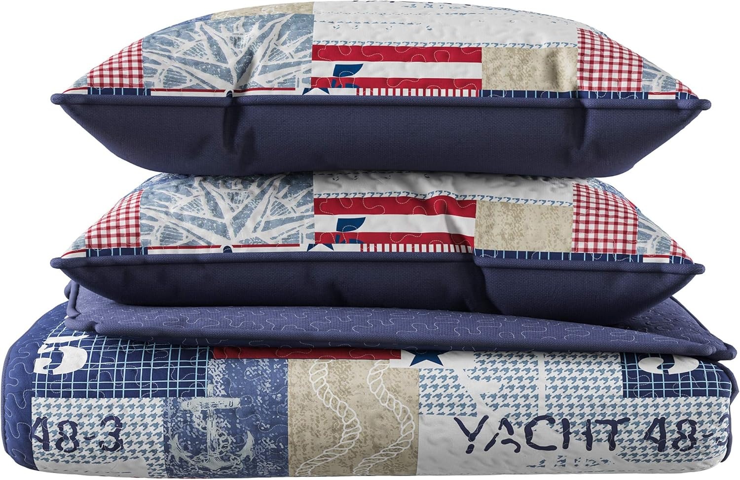 image:image2Piece Quilt Set Nautical Americana Patchwork Print AllSeason Soft Microfiber Bedspread with Shams Bedding by Bedford Home Twin