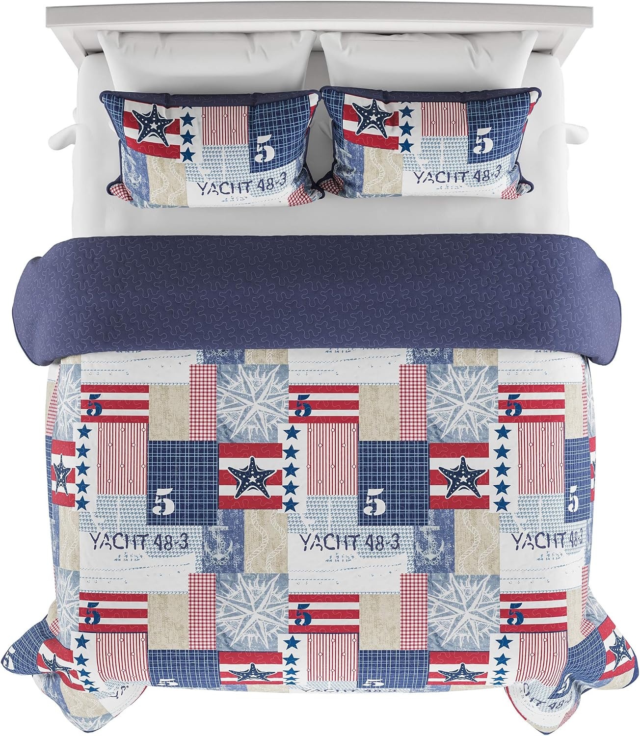 image:image2Piece Quilt Set Nautical Americana Patchwork Print AllSeason Soft Microfiber Bedspread with Shams Bedding by Bedford Home Twin