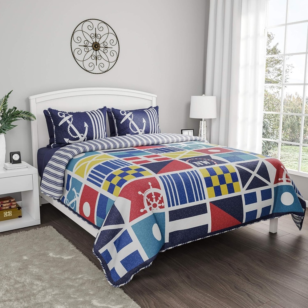 image:image2Piece Twin Quilt Set CoastalThemed Reversible Bedspread with Sham Lightweight Breathable Hypoallergenic Microfiber Bedding by Lavish Home