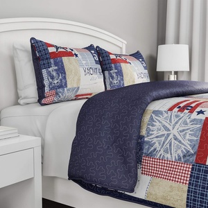 2-Piece Quilt Set – Nautical Americana Patchwork Print All-Season Soft Microfiber Bedspread with Shams – Bedding by Bedford Home (Twin)