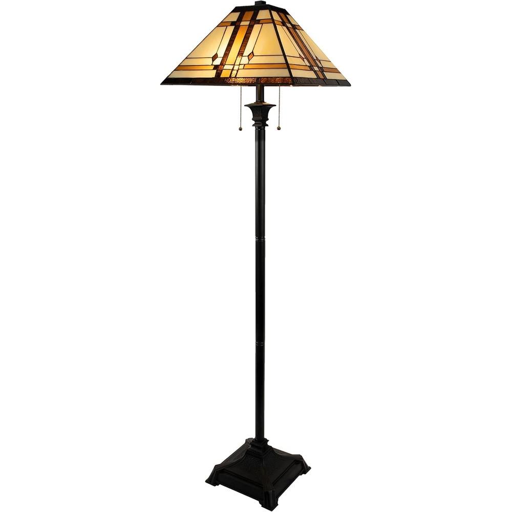 image:imageLavish Home Tiffany Style Floor Lamp Mission Design Standing Light with Art Glass Lampshade and 2 LED Bulbs Vintage Look Accent DcorFloor Lamp