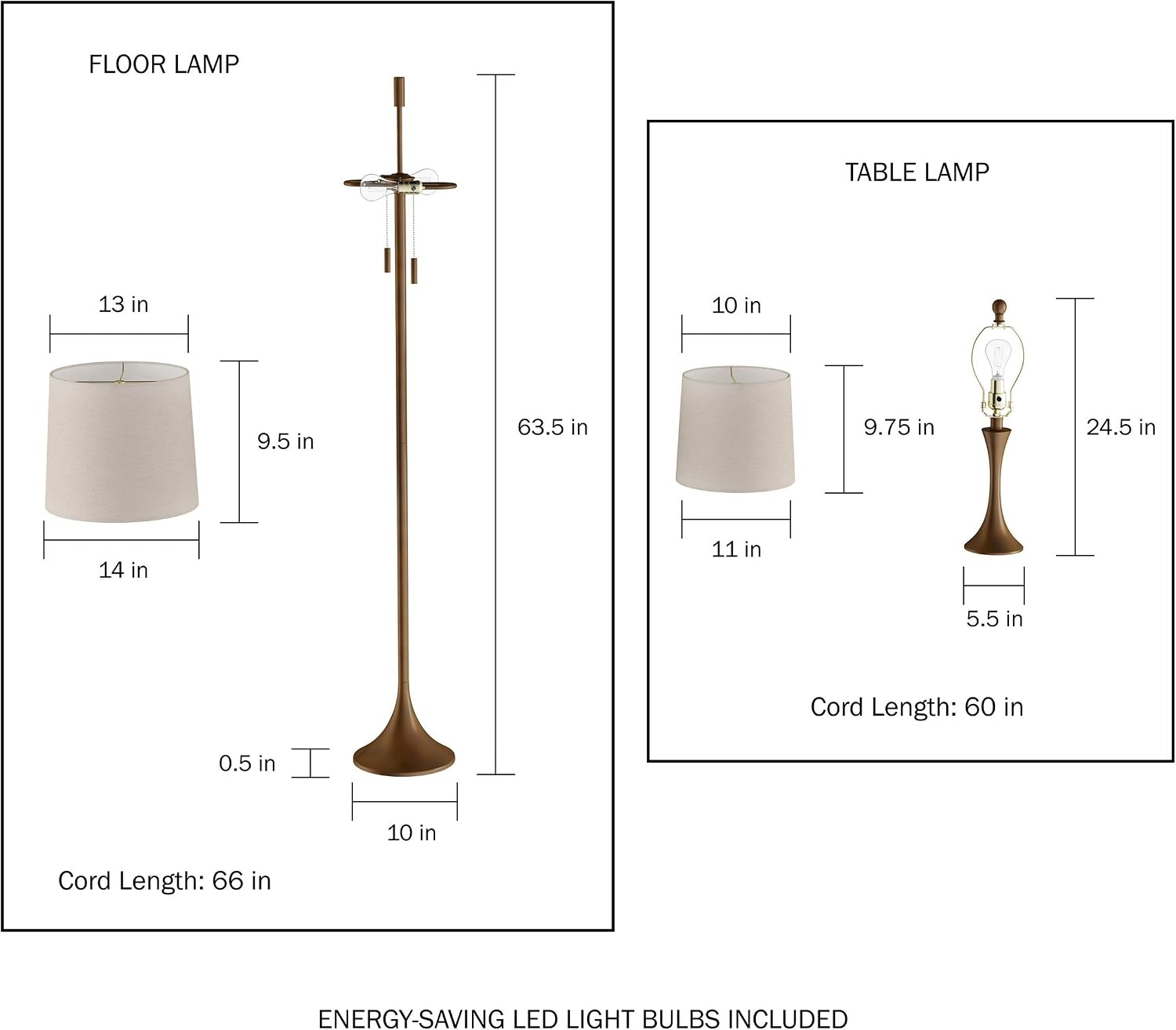 image:imageLavish Home Table and Floor Lamps Set of 3 Modern Metal Lights for Living Room Bedroom or Entry with Flared Base and LED Bulbs BronzeBronze SemiMatte