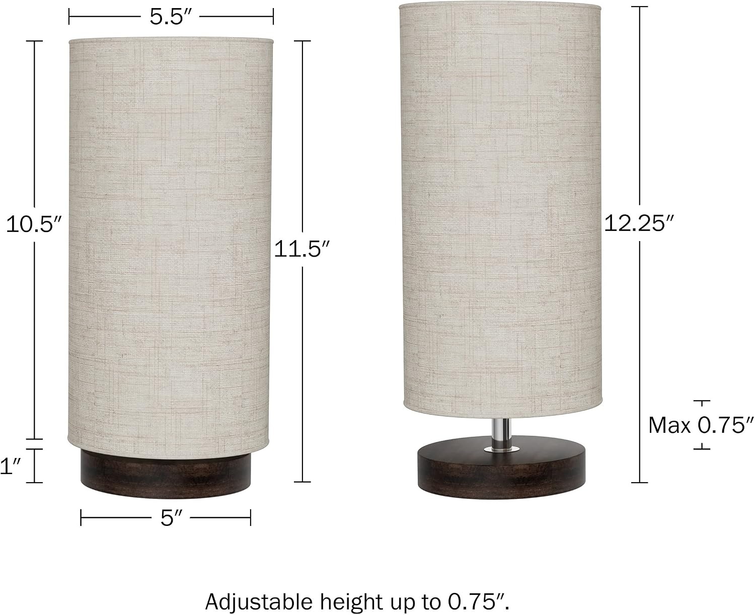 image:imageLavish Home Small Table Lamp Set with Wood Base Set of 2 Modern Cylinder Lights with LED Bulb IncludeDecor Living Room Bedroom or Home Office