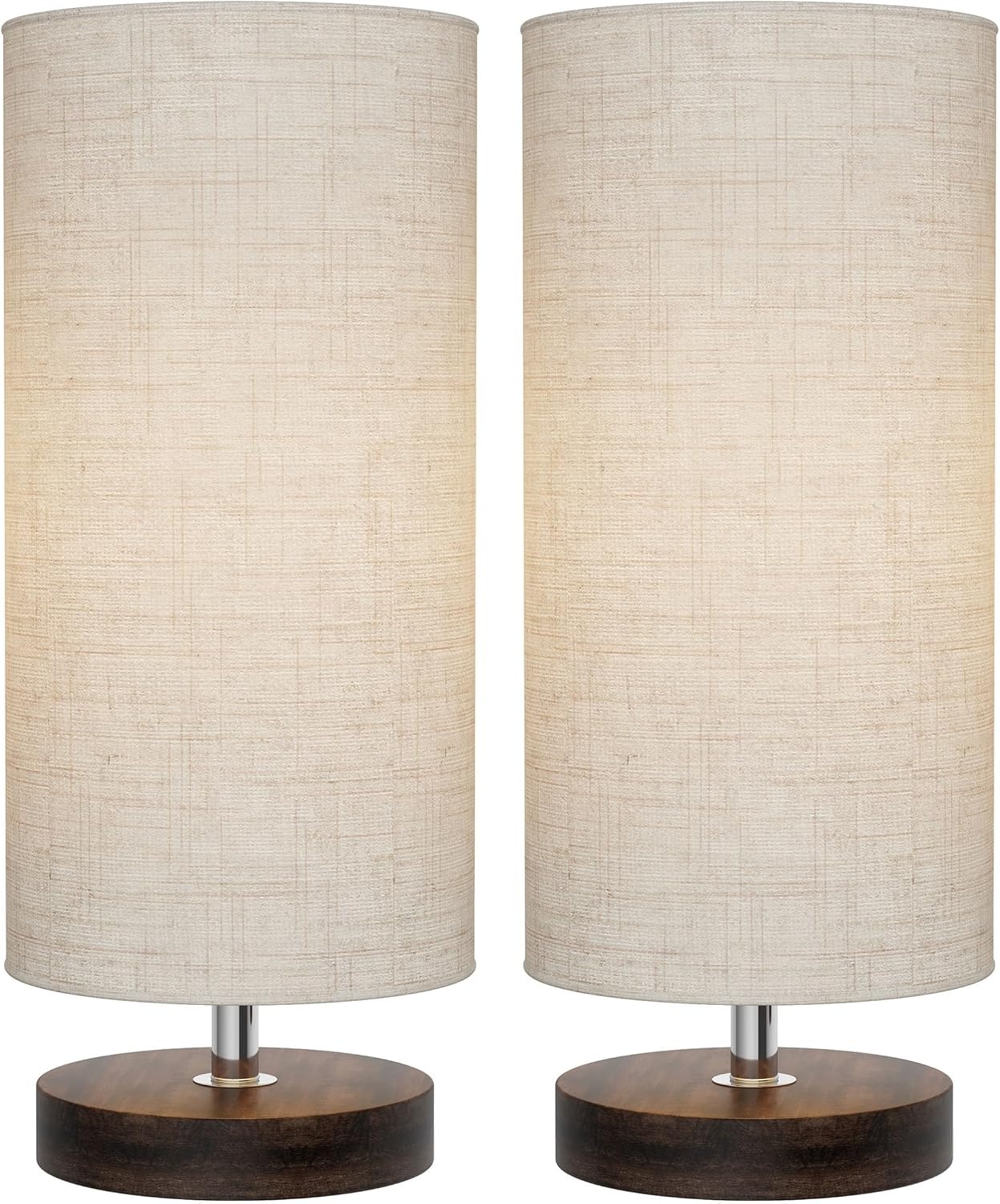 image:imageLavish Home Small Table Lamp Set with Wood Base Set of 2 Modern Cylinder Lights with LED Bulb IncludeDecor Living Room Bedroom or Home Office