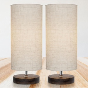 Lavish Home Small Table Lamp Set with Wood Base – Set of 2 Modern Cylinder Lights with LED Bulb IncludeDecor Living Room, Bedroom, or Home Office