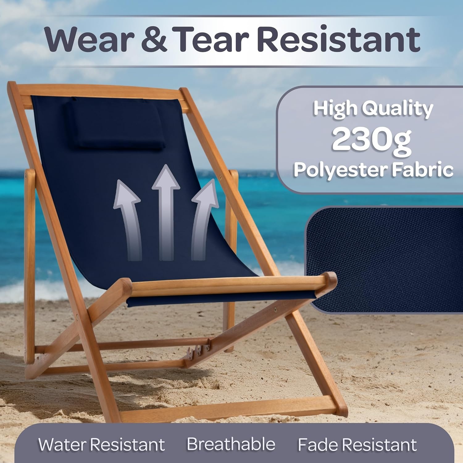 image:imageBeach Lounge Chair Adjustable Height Reclining Sling Chair Portable Wood Folding Chairs Folding Lounge Chairs for Outside Patio Balcony or Camping Outdoor Furniture by Lavish Home BlueBlue