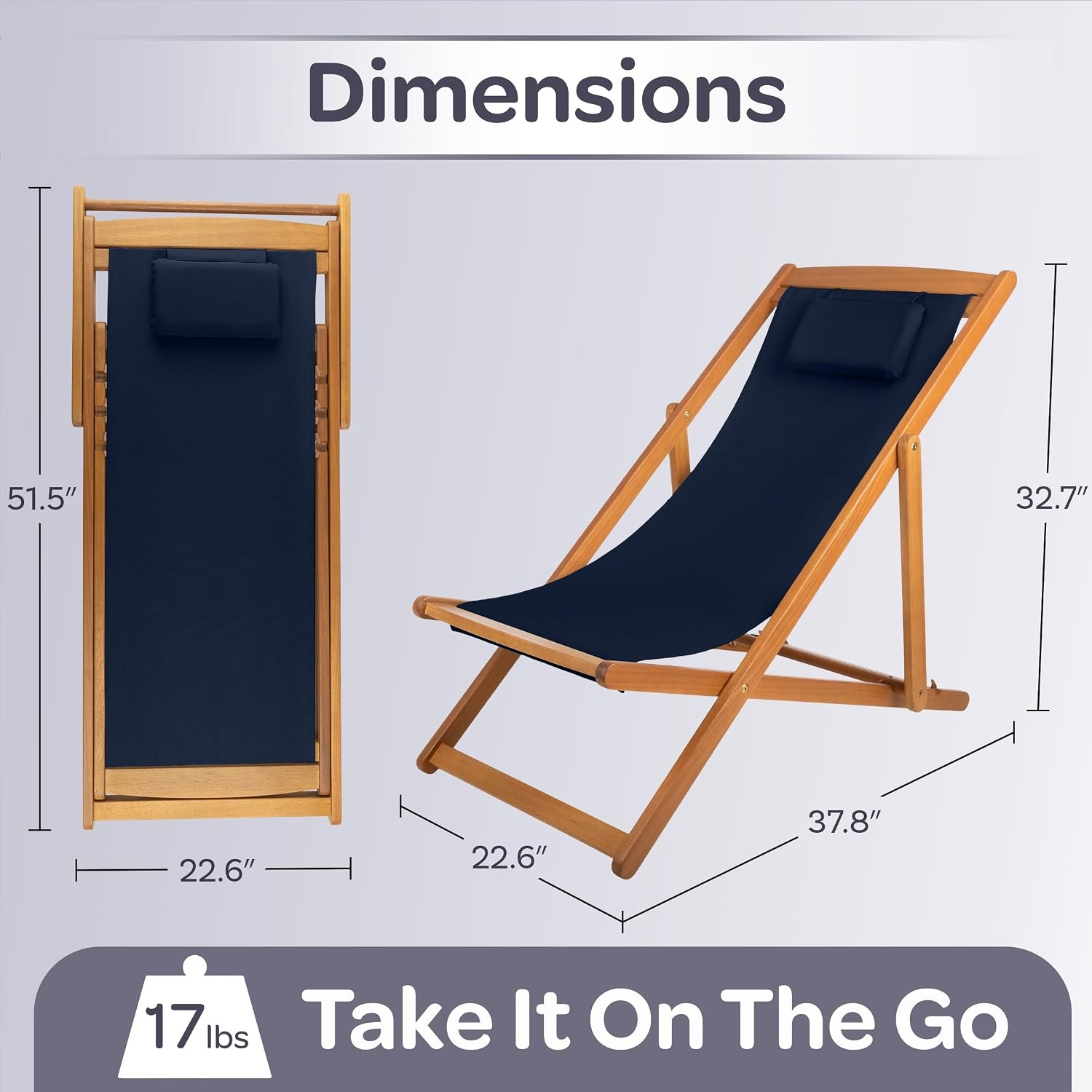 image:imageBeach Lounge Chair Adjustable Height Reclining Sling Chair Portable Wood Folding Chairs Folding Lounge Chairs for Outside Patio Balcony or Camping Outdoor Furniture by Lavish Home BlueBlue