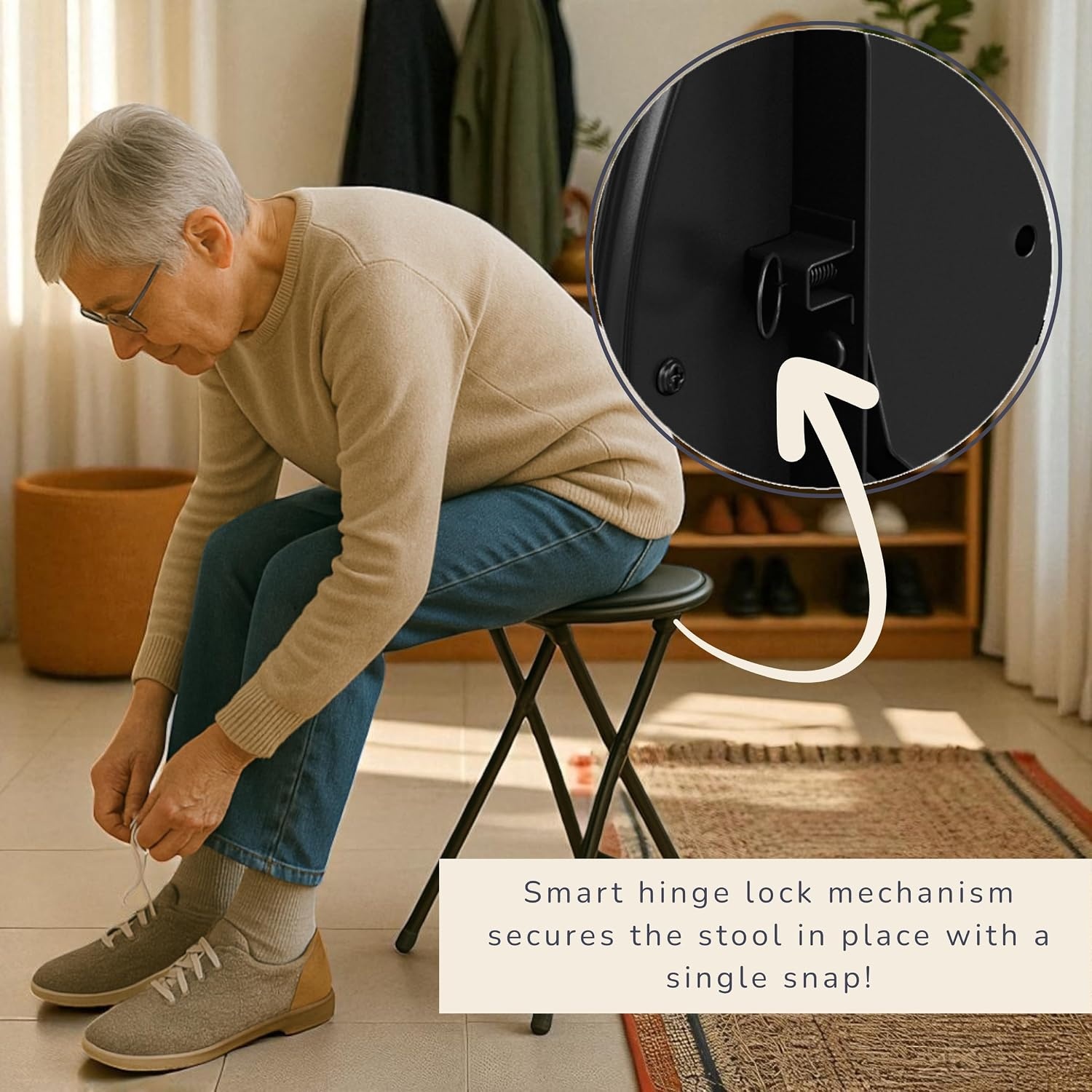 image:imageFolding Stool Portable Backless 18Inch Stool with 225lb Capacity Single Collapsible Counter Bar Stools Compact Folding Chair for Kitchen or Rec Room Camping Indoor and Outdoor by Lavish Home24 Inch