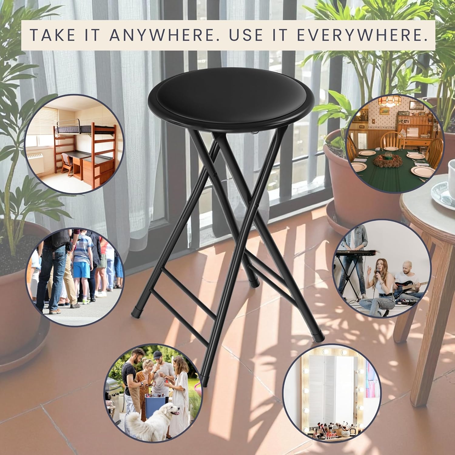 image:imageFolding Stool Portable Backless 18Inch Stool with 225lb Capacity Single Collapsible Counter Bar Stools Compact Folding Chair for Kitchen or Rec Room Camping Indoor and Outdoor by Lavish Home24 Inch