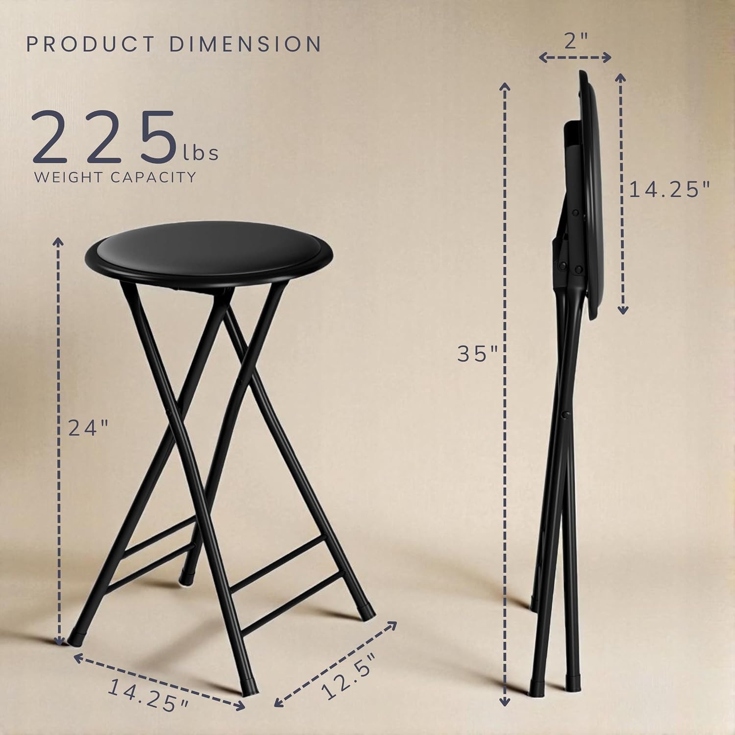 image:imageFolding Stool Portable Backless 18Inch Stool with 225lb Capacity Single Collapsible Counter Bar Stools Compact Folding Chair for Kitchen or Rec Room Camping Indoor and Outdoor by Lavish Home24 Inch