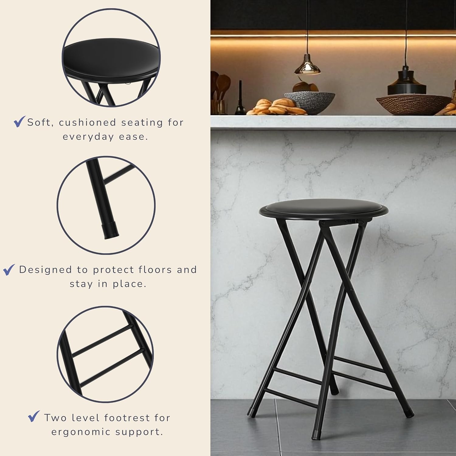 image:imageFolding Stool Portable Backless 18Inch Stool with 225lb Capacity Single Collapsible Counter Bar Stools Compact Folding Chair for Kitchen or Rec Room Camping Indoor and Outdoor by Lavish Home24 Inch