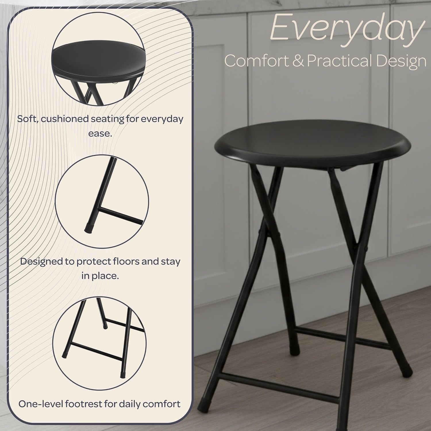 image:imageFolding Stool Portable Backless 18Inch Stool with 225lb Capacity Single Collapsible Counter Bar Stools Compact Folding Chair for Kitchen or Rec Room Camping Indoor and Outdoor by Lavish Home18 Inch
