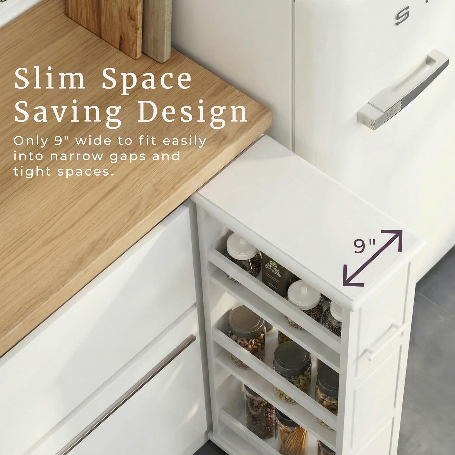 image:imageLavish Home 3 Tier Slim Utility Rolling Storage Cart White 25W x 57D Narrow Rolling Cart Storage Organizer with Handle and Wheels for Bathroom Laundry Room and Kitchen PullOut Home OrganizerWhite