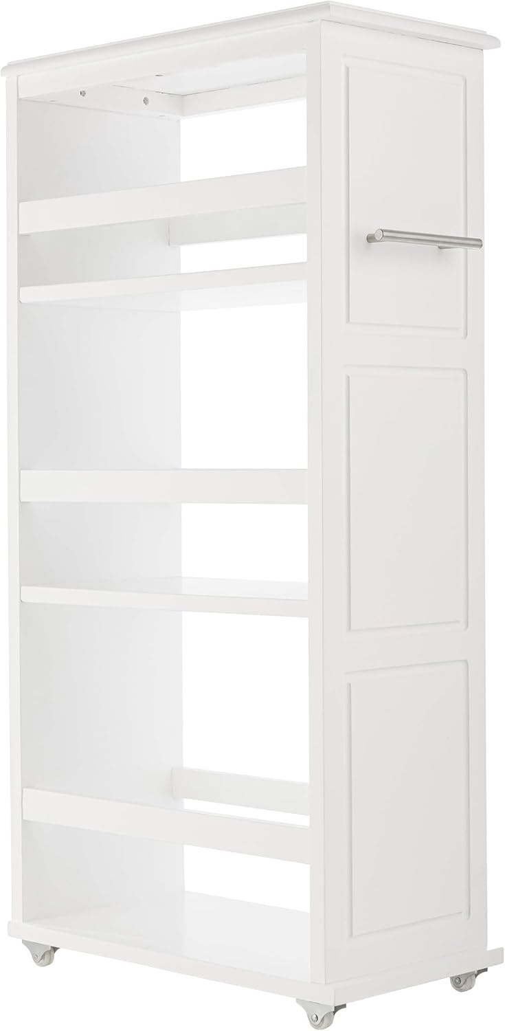 image:imageLavish Home 3 Tier Slim Utility Rolling Storage Cart White 25W x 57D Narrow Rolling Cart Storage Organizer with Handle and Wheels for Bathroom Laundry Room and Kitchen PullOut Home OrganizerWhite