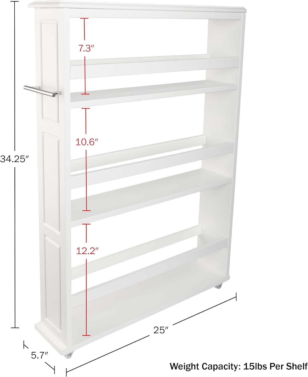 image:imageLavish Home 3 Tier Slim Utility Rolling Storage Cart White 25W x 57D Narrow Rolling Cart Storage Organizer with Handle and Wheels for Bathroom Laundry Room and Kitchen PullOut Home OrganizerWhite