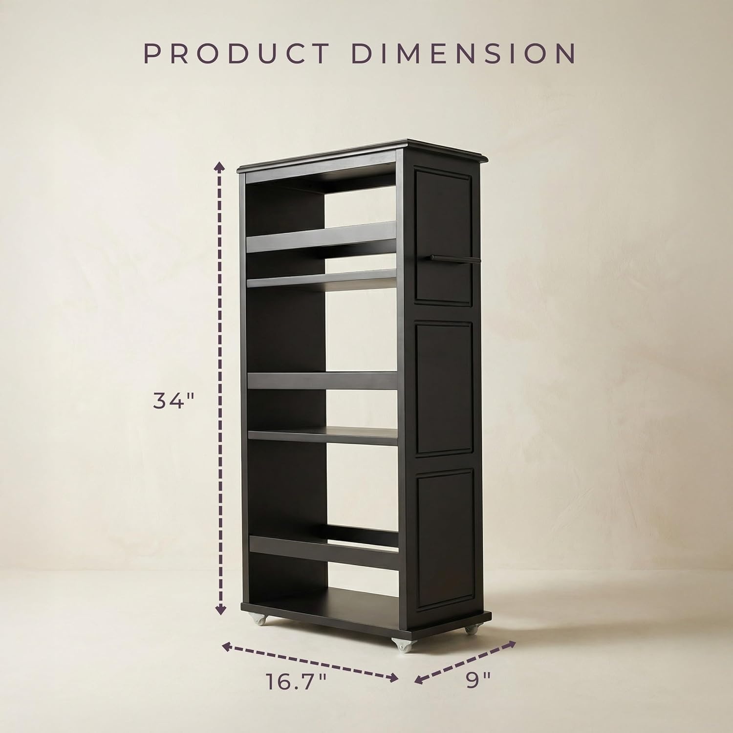 image:imageLavish Home 3 Tier Slim Utility Rolling Storage Cart White 25W x 57D Narrow Rolling Cart Storage Organizer with Handle and Wheels for Bathroom Laundry Room and Kitchen PullOut Home OrganizerBlack