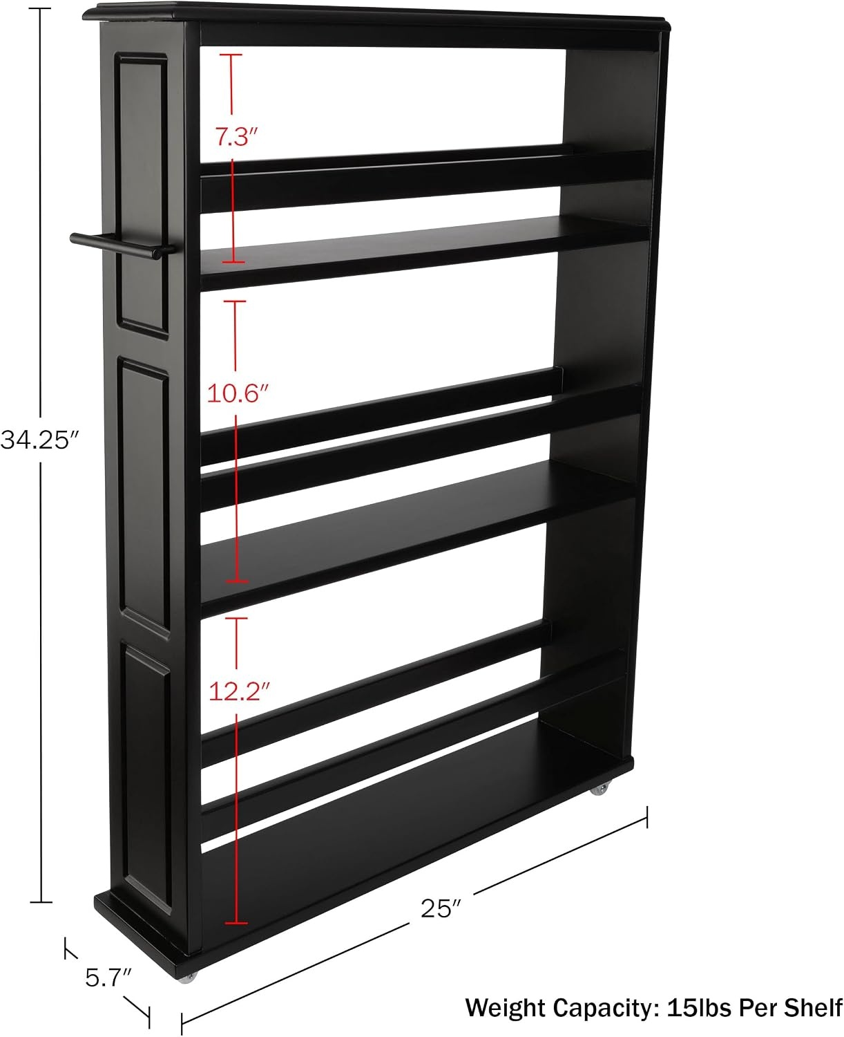 image:imageLavish Home 3 Tier Slim Utility Rolling Storage Cart White 25W x 57D Narrow Rolling Cart Storage Organizer with Handle and Wheels for Bathroom Laundry Room and Kitchen PullOut Home OrganizerBlack