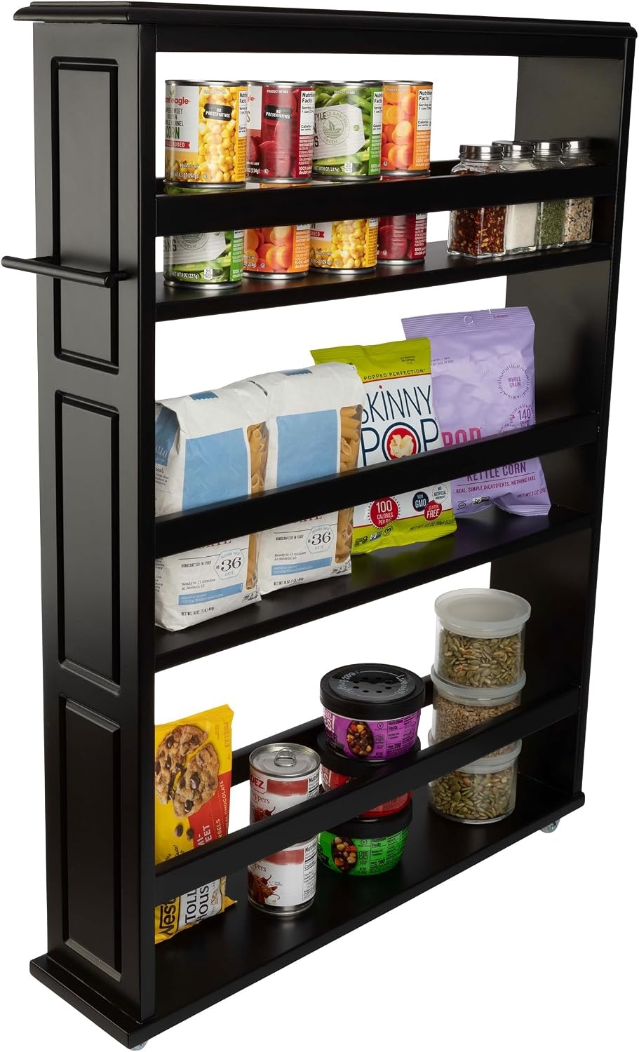 image:imageLavish Home 3 Tier Slim Utility Rolling Storage Cart White 25W x 57D Narrow Rolling Cart Storage Organizer with Handle and Wheels for Bathroom Laundry Room and Kitchen PullOut Home OrganizerBlack