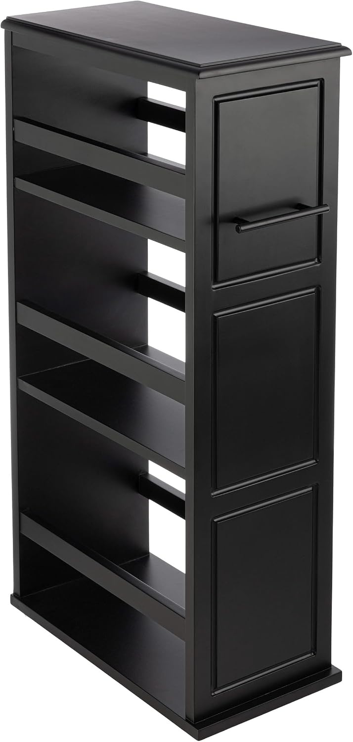 image:imageLavish Home 3 Tier Slim Utility Rolling Storage Cart White 25W x 57D Narrow Rolling Cart Storage Organizer with Handle and Wheels for Bathroom Laundry Room and Kitchen PullOut Home OrganizerBlack