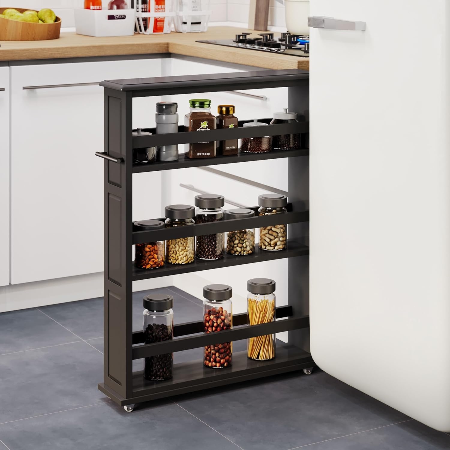 image:imageLavish Home 3 Tier Slim Utility Rolling Storage Cart White 25W x 57D Narrow Rolling Cart Storage Organizer with Handle and Wheels for Bathroom Laundry Room and Kitchen PullOut Home OrganizerBlack
