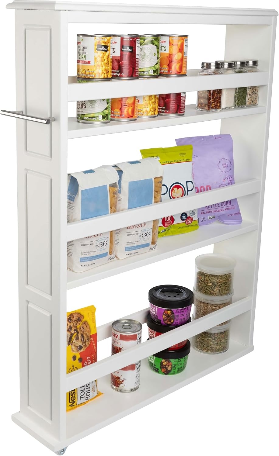 image:imageLavish Home 3 Tier Slim Utility Rolling Storage Cart White 25W x 57D Narrow Rolling Cart Storage Organizer with Handle and Wheels for Bathroom Laundry Room and Kitchen PullOut Home OrganizerWhite
