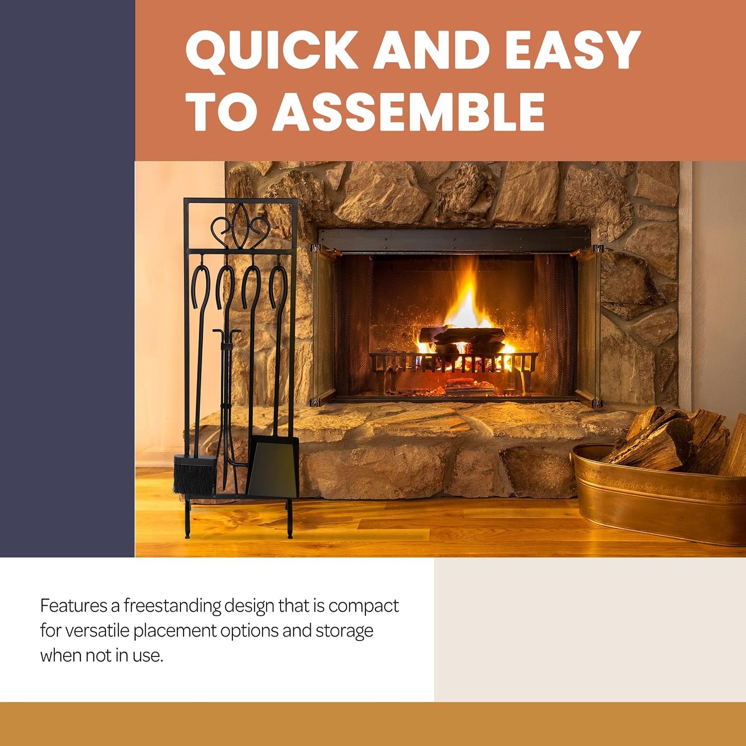 image:imageLavish Home 5Piece Fireplace Tools Set Fire Tools for Fire Places Fire Pits and Woodstoves IndoorOutdoor Fireplace Accessories with Poker Tongs Brush Shovel and Stand BlackBlack