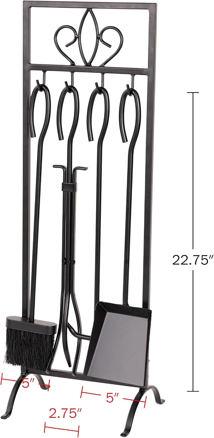 image:imageLavish Home 5Piece Fireplace Tools Set Fire Tools for Fire Places Fire Pits and Woodstoves IndoorOutdoor Fireplace Accessories with Poker Tongs Brush Shovel and Stand BlackBlack