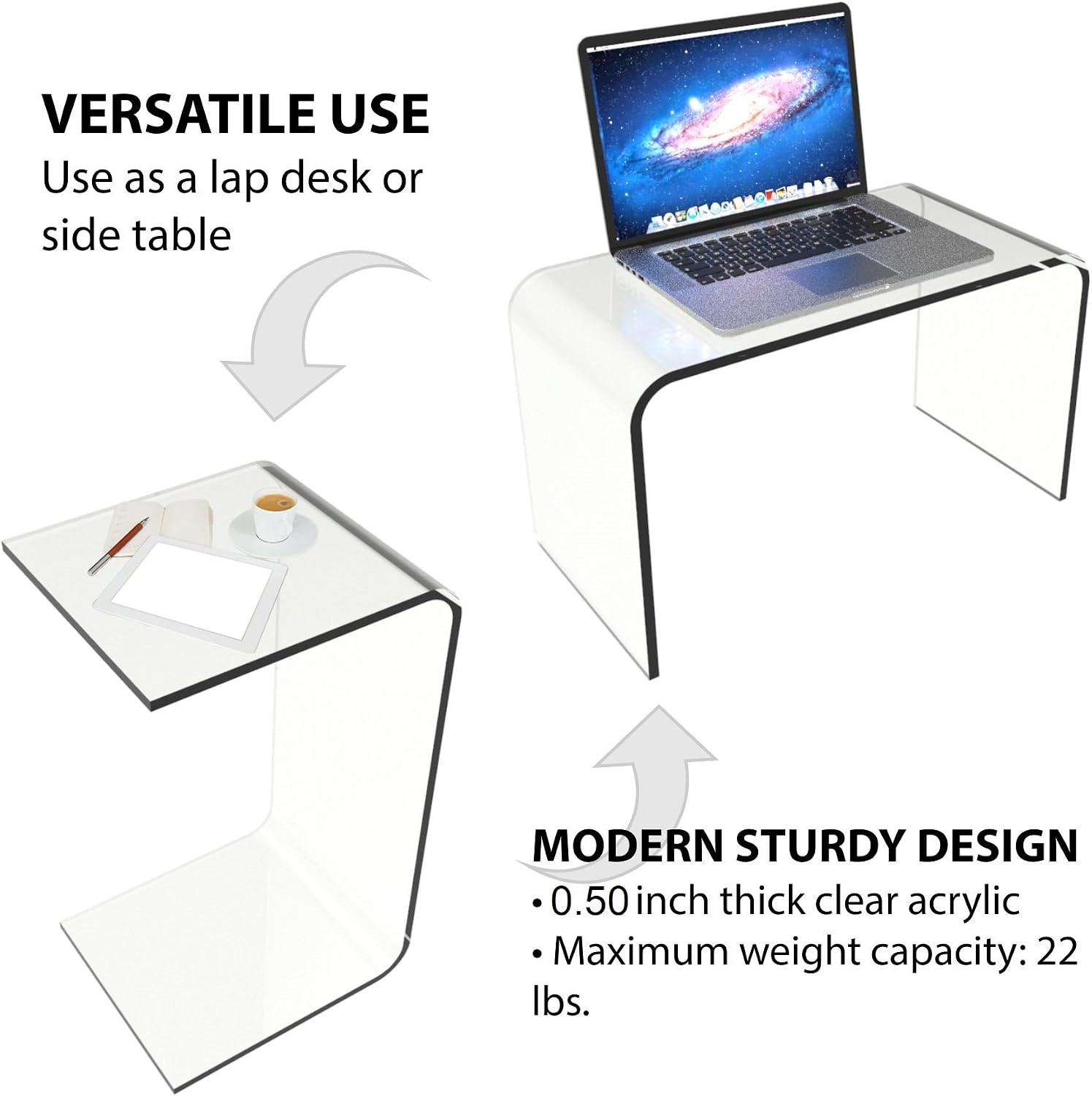 image:imageLavish Home Acrylic Side Table Clear 14 x 12 x 24 Multipurpose C Shaped End Table for Laptop Working Writing or Coloring Modern Acrylic Furniture