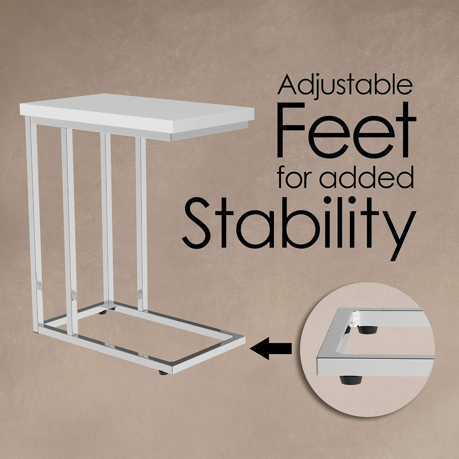 image:imageLavish Home CShaped Sofa Side Table Modern End Table Laptop Tray or Compact Bedside Nightstand Space Saving Furniture by Lavish Home WhiteSingle End Table
