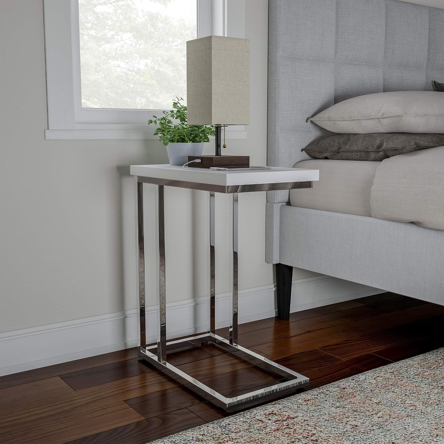 image:imageLavish Home CShaped Sofa Side Table Modern End Table Laptop Tray or Compact Bedside Nightstand Space Saving Furniture by Lavish Home WhiteSingle End Table