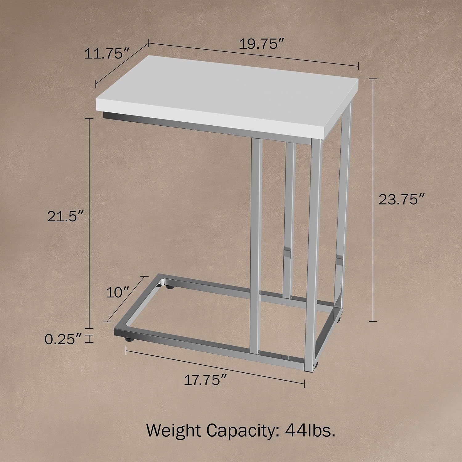 image:imageLavish Home CShaped Sofa Side Table Modern End Table Laptop Tray or Compact Bedside Nightstand Space Saving Furniture by Lavish Home WhiteSingle End Table