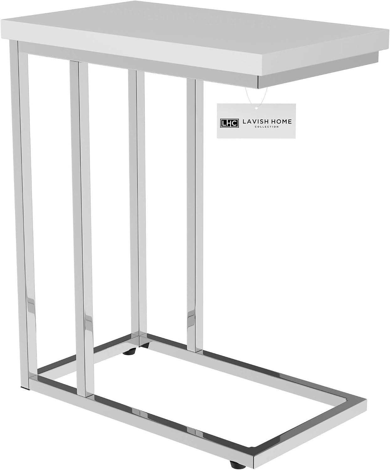 image:imageLavish Home CShaped Sofa Side Table Modern End Table Laptop Tray or Compact Bedside Nightstand Space Saving Furniture by Lavish Home WhiteSingle End Table