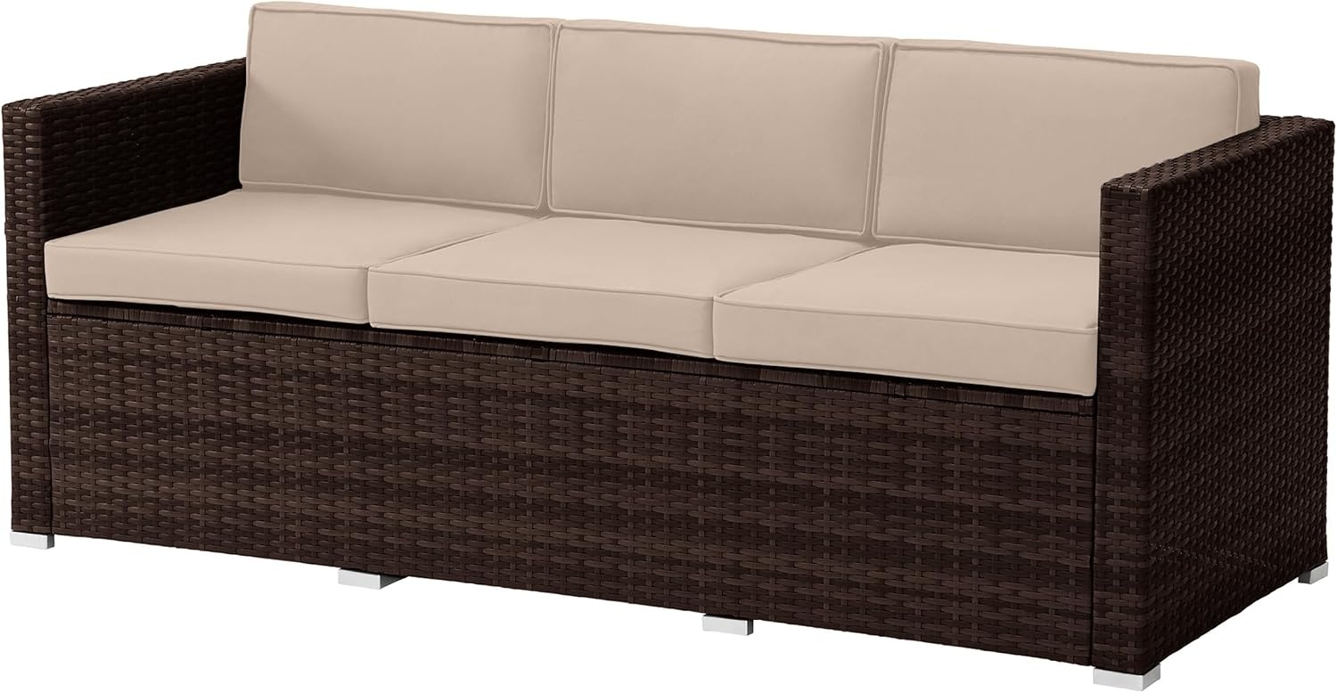 image:imageLavish Home Patio Furniture Set 3Piece Rattan Outdoor Sectional Ottoman and Table Combo Deck Pool Sunroom or Backyard Furniture Brown