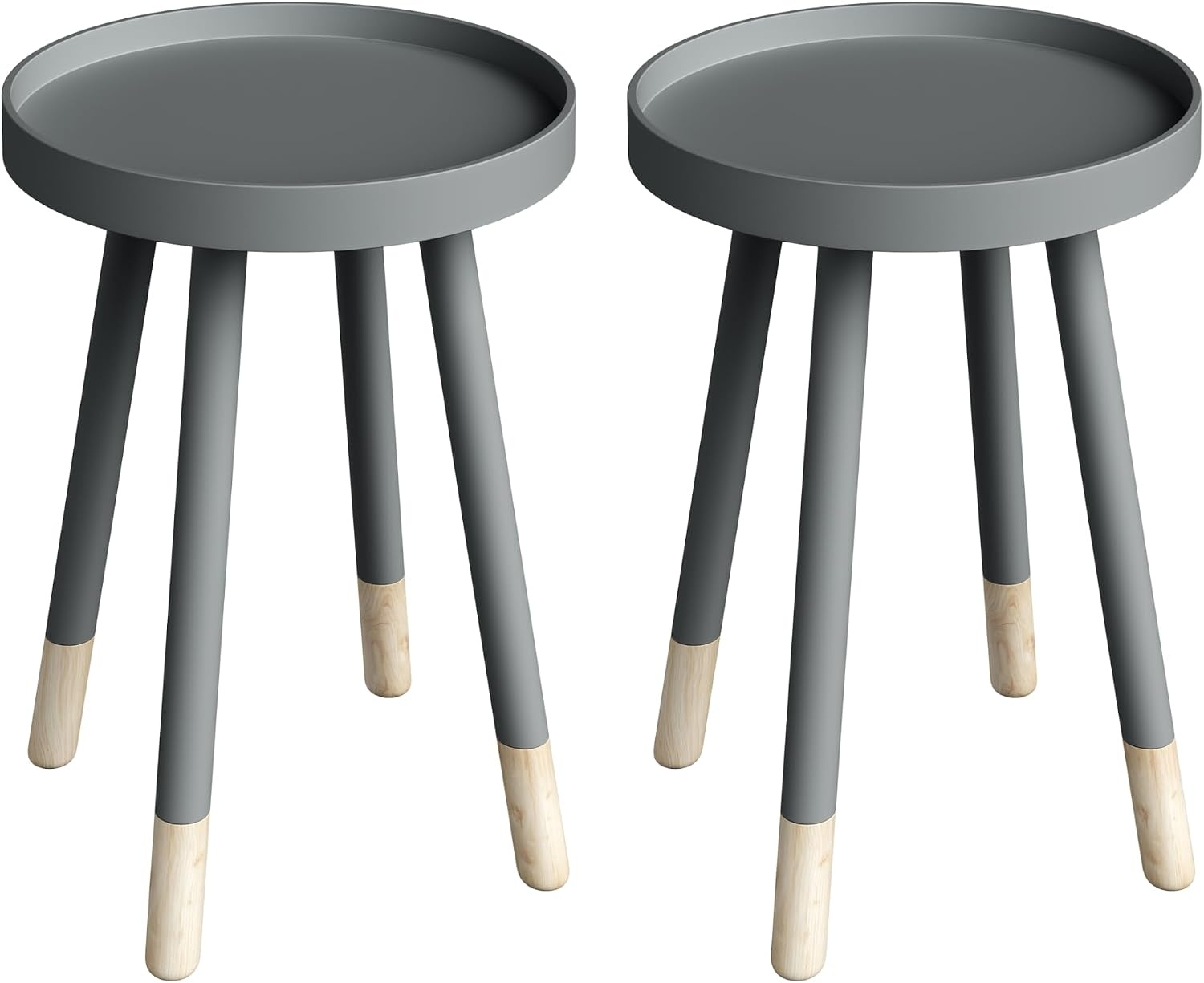 image:imageLavish Home Round End Table Set of 2 17 Inch Small Round Side Table Set with Tray Tops and ColorBlock Spindle Legs Wooden Mid Century Modern Living Room Furniture BlackGrey