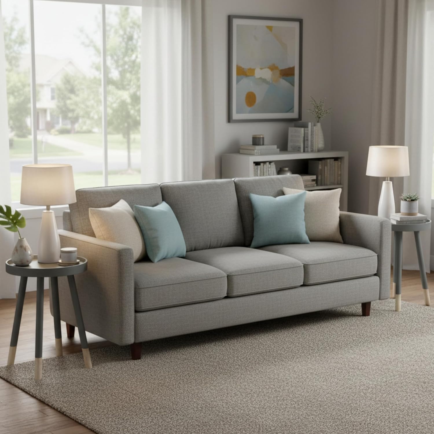 image:imageLavish Home Round End Table Set of 2 17 Inch Small Round Side Table Set with Tray Tops and ColorBlock Spindle Legs Wooden Mid Century Modern Living Room Furniture BlackGrey