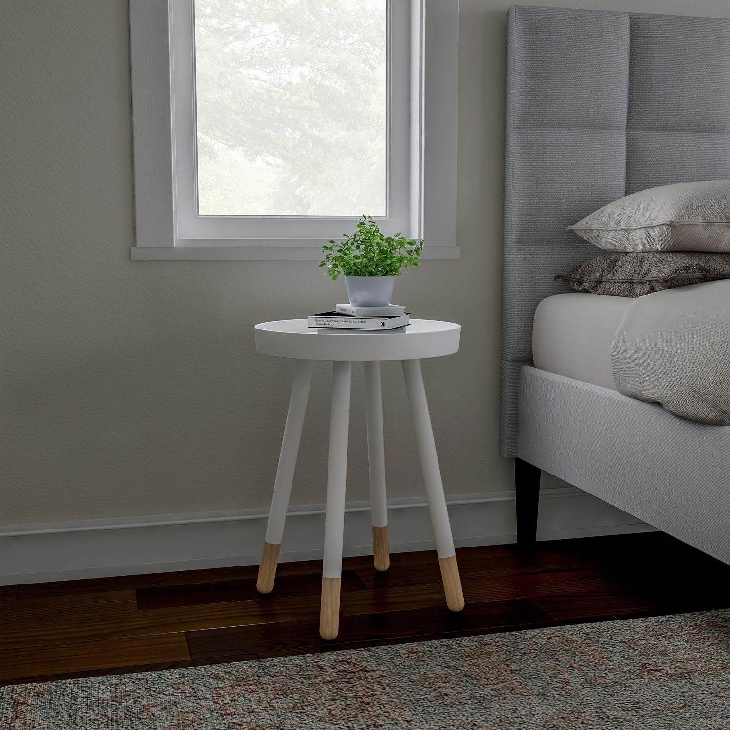 image:imageLavish Home Round End Table Set of 2 17 Inch Small Round Side Table Set with Tray Tops and ColorBlock Spindle Legs Wooden Mid Century Modern Living Room Furniture BlackWhite