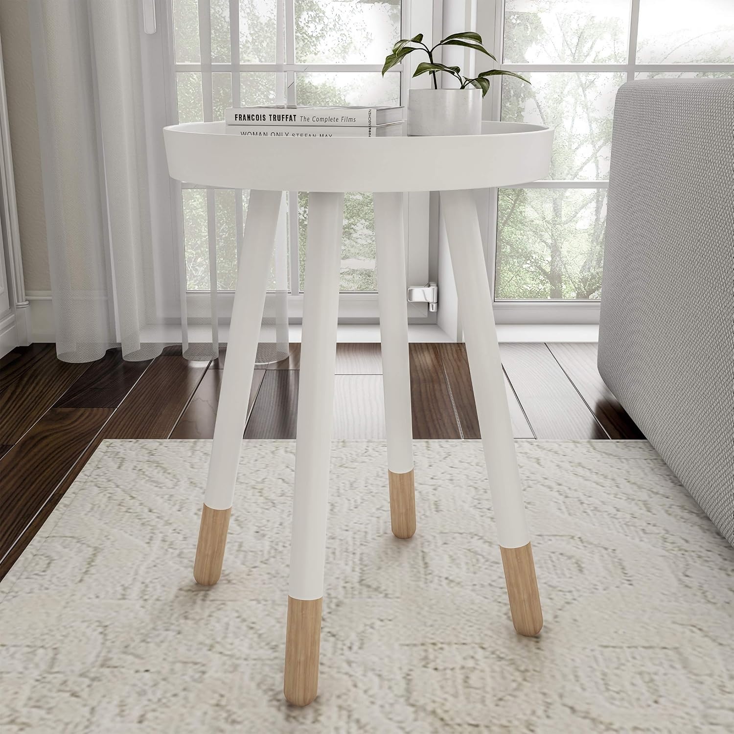 image:imageLavish Home Round End Table Set of 2 17 Inch Small Round Side Table Set with Tray Tops and ColorBlock Spindle Legs Wooden Mid Century Modern Living Room Furniture BlackWhite