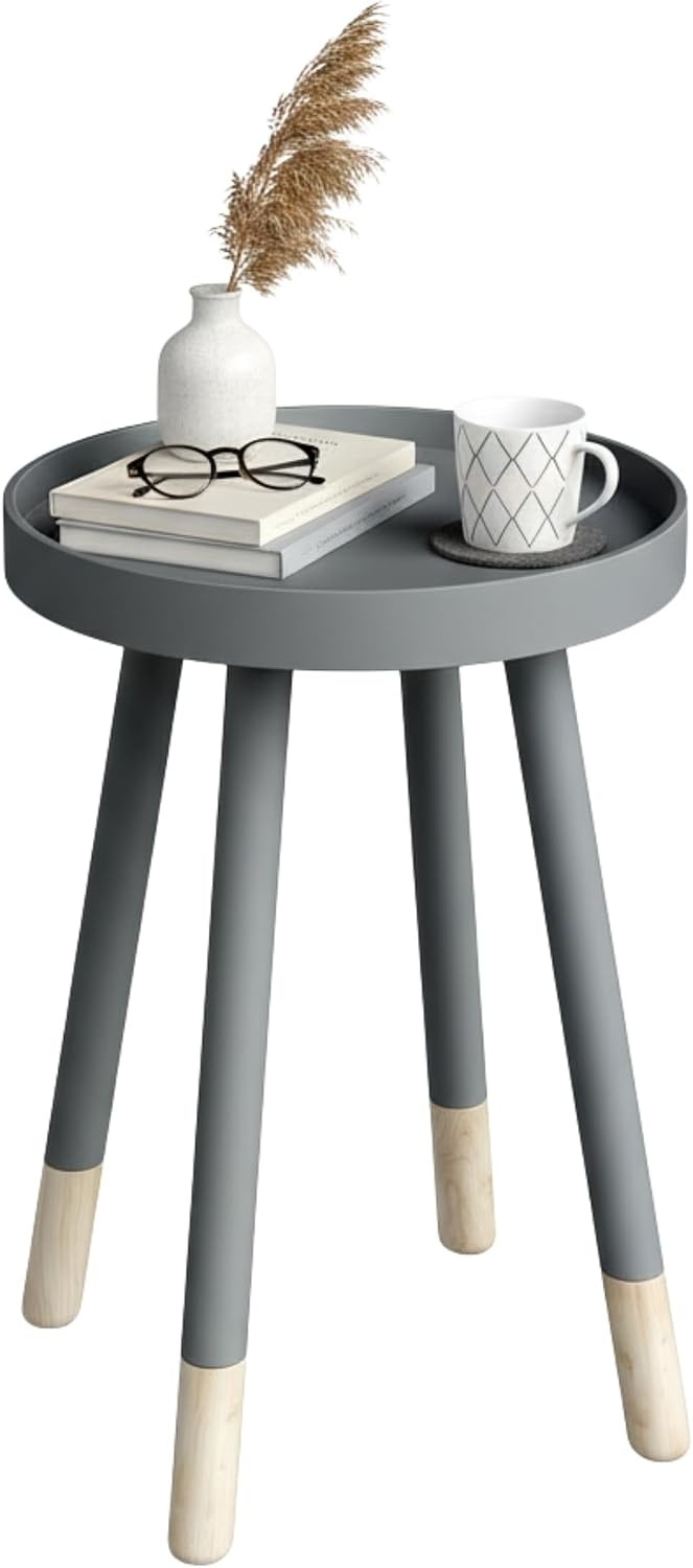 image:imageLavish Home Round End Table Set of 2 17 Inch Small Round Side Table Set with Tray Tops and ColorBlock Spindle Legs Wooden Mid Century Modern Living Room Furniture BlackGrey