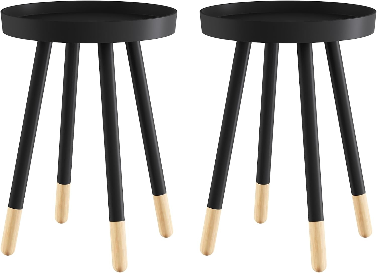 image:imageLavish Home Round End Table Set of 2 17 Inch Small Round Side Table Set with Tray Tops and ColorBlock Spindle Legs Wooden Mid Century Modern Living Room Furniture BlackBlack