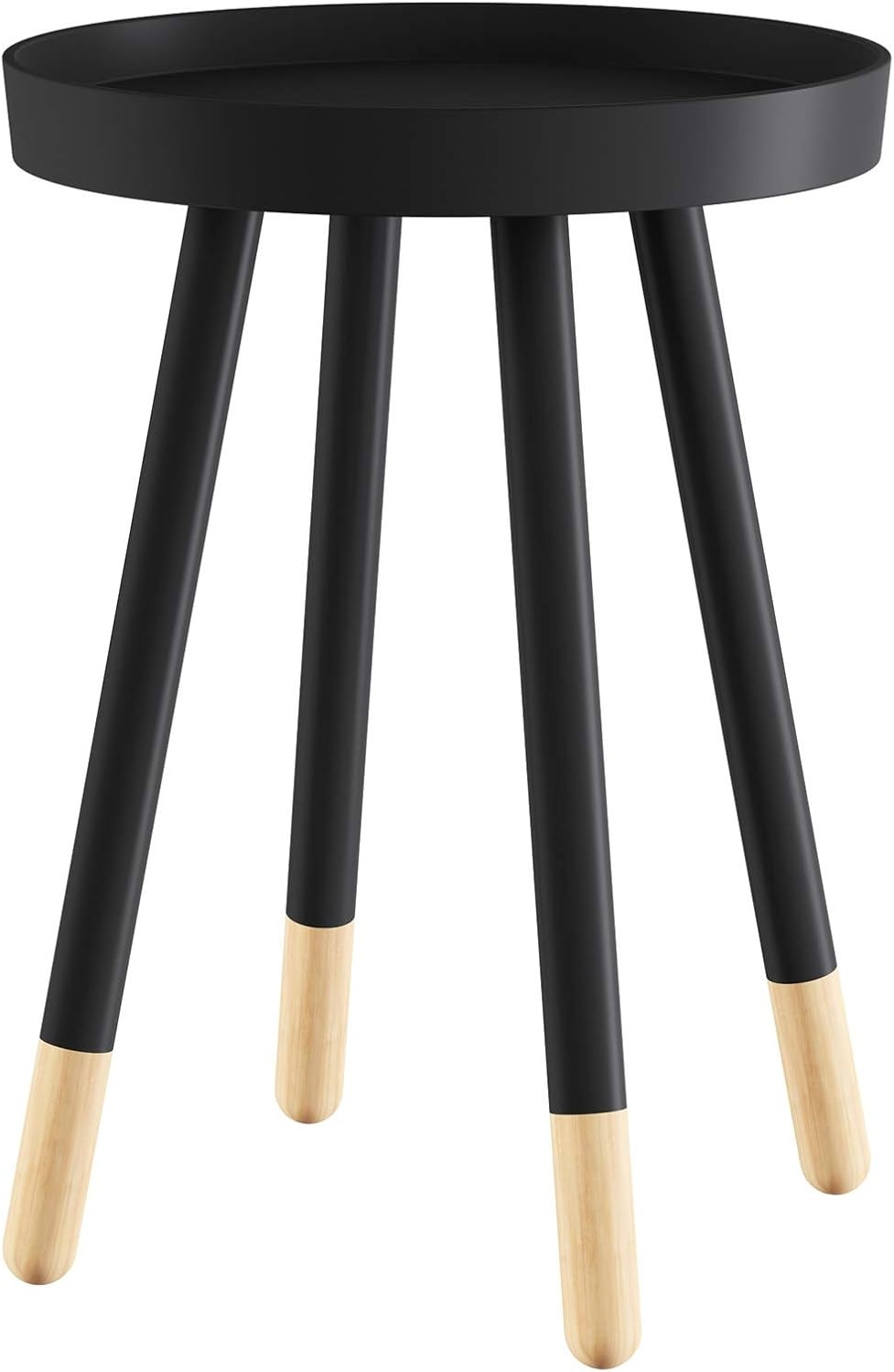 image:imageLavish Home Round End Table Set of 2 17 Inch Small Round Side Table Set with Tray Tops and ColorBlock Spindle Legs Wooden Mid Century Modern Living Room Furniture BlackBlack