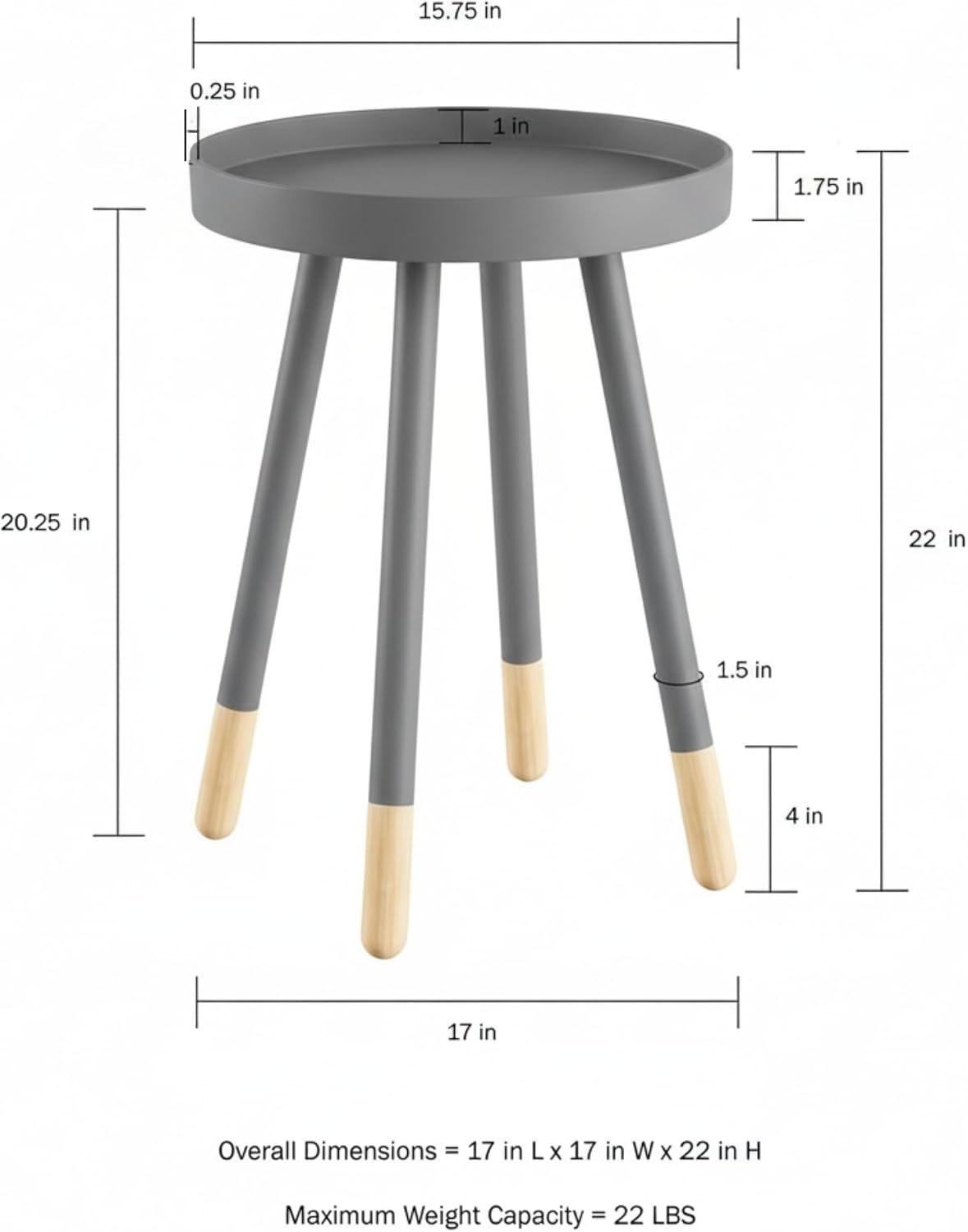 image:imageLavish Home Round End Table Set of 2 17 Inch Small Round Side Table Set with Tray Tops and ColorBlock Spindle Legs Wooden Mid Century Modern Living Room Furniture BlackGrey