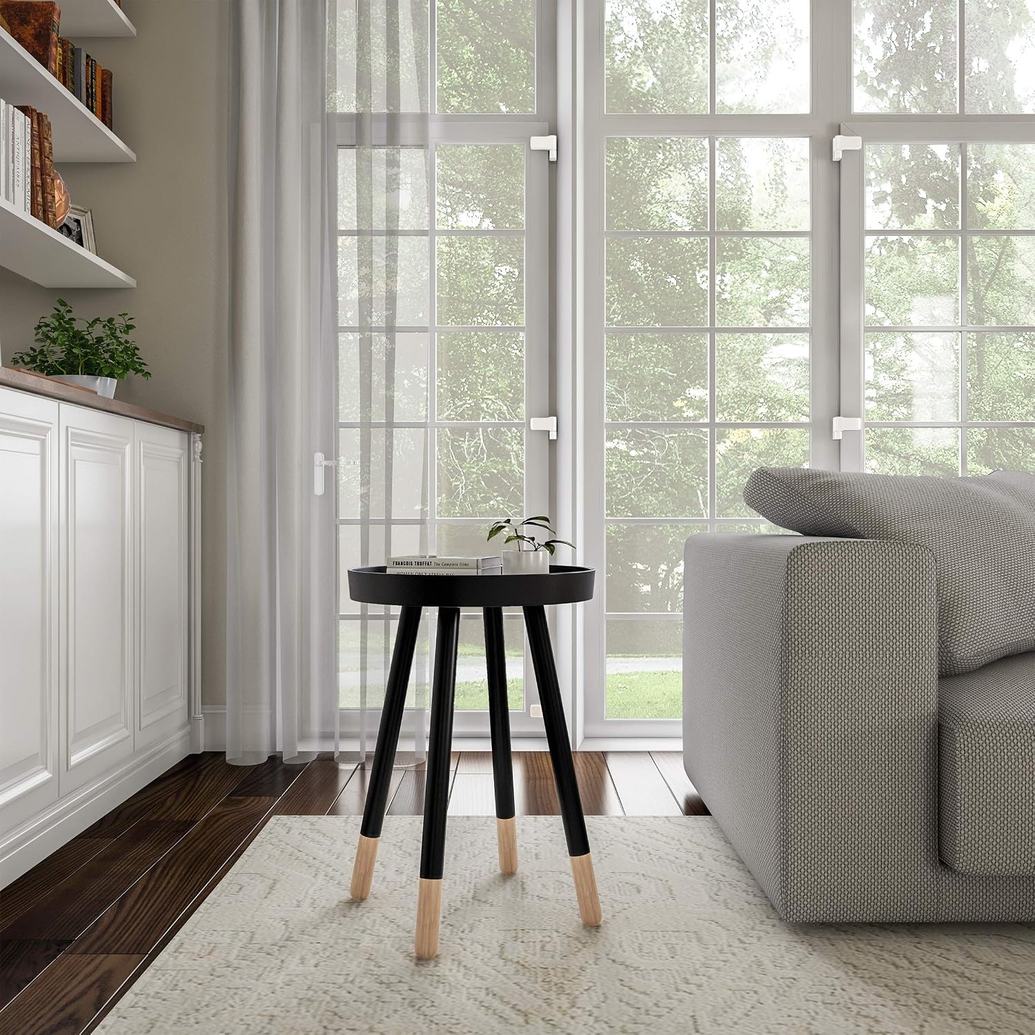 image:imageLavish Home Round End Table Set of 2 17 Inch Small Round Side Table Set with Tray Tops and ColorBlock Spindle Legs Wooden Mid Century Modern Living Room Furniture BlackBlack