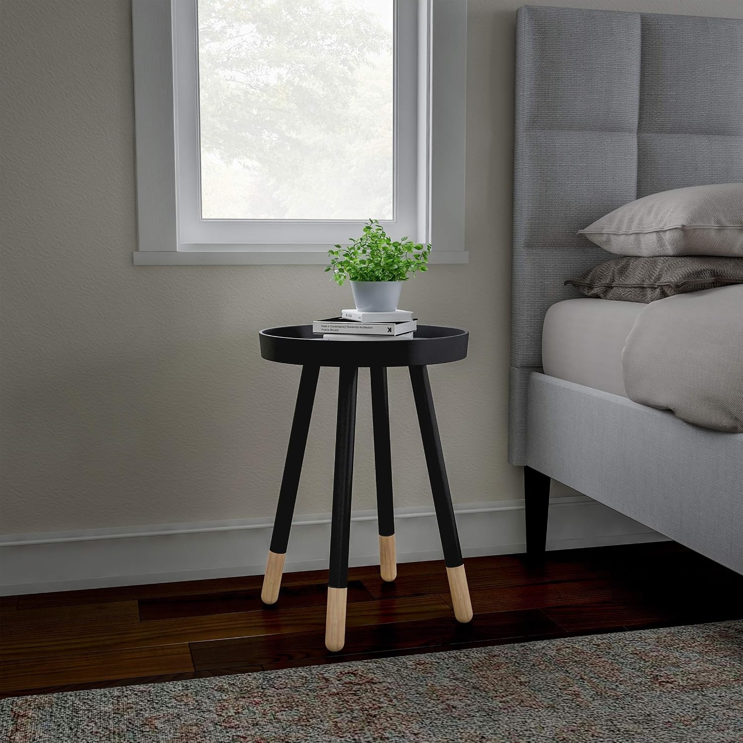 image:imageLavish Home Round End Table Set of 2 17 Inch Small Round Side Table Set with Tray Tops and ColorBlock Spindle Legs Wooden Mid Century Modern Living Room Furniture BlackBlack