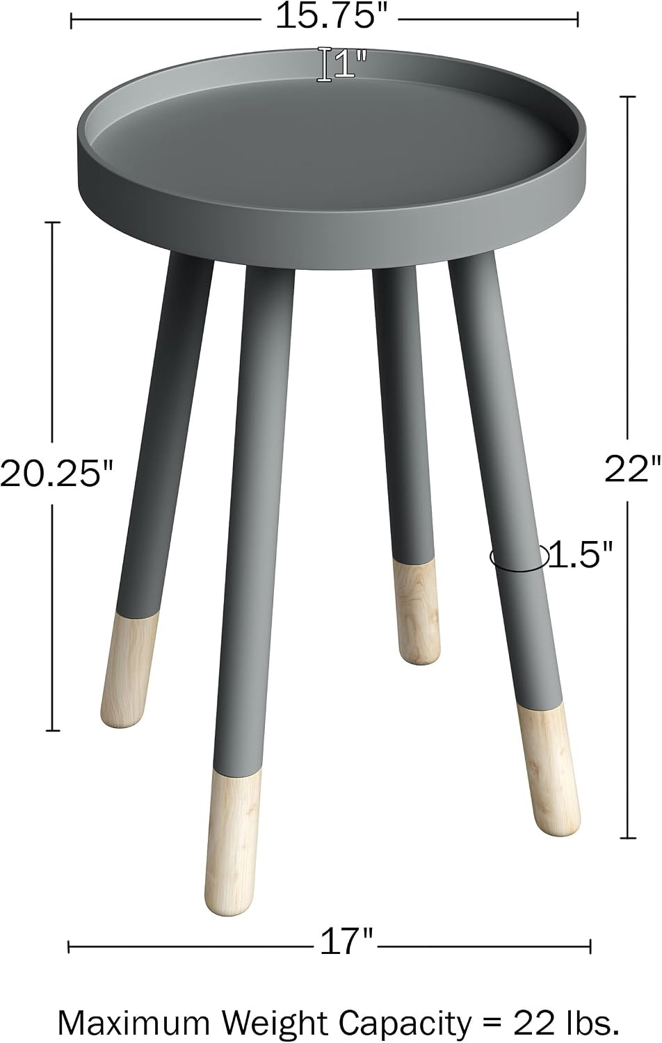 image:imageLavish Home Round End Table Set of 2 17 Inch Small Round Side Table Set with Tray Tops and ColorBlock Spindle Legs Wooden Mid Century Modern Living Room Furniture BlackGrey