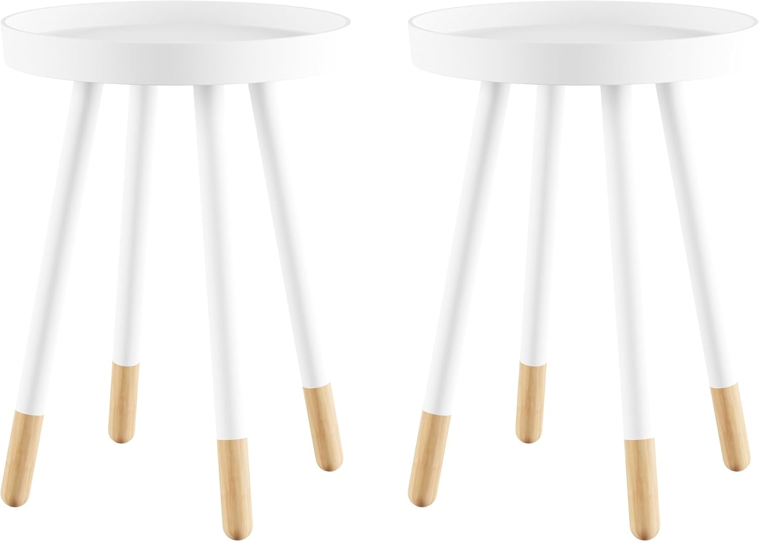 image:imageLavish Home Round End Table Set of 2 17 Inch Small Round Side Table Set with Tray Tops and ColorBlock Spindle Legs Wooden Mid Century Modern Living Room Furniture BlackWhite