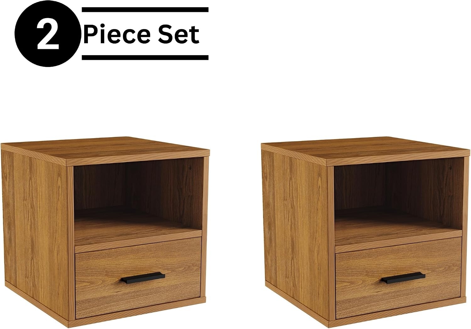 image:imageLavish Home Side Table with Storage Set of 2 Minimalist Modern Nightstand or End Table with Drawer Stackable Modular Accent Furniture for Bedroom Living Room or Office Brown WoodgrainBrown Set of 2