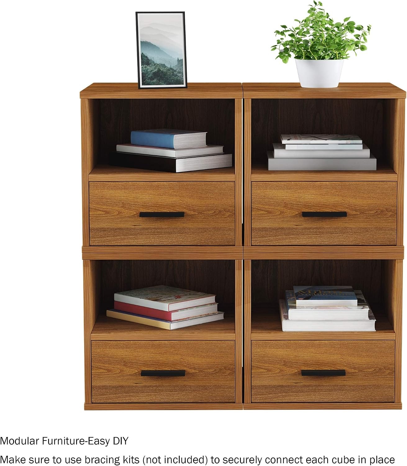 image:imageLavish Home Side Table with Storage Set of 2 Minimalist Modern Nightstand or End Table with Drawer Stackable Modular Accent Furniture for Bedroom Living Room or Office Brown WoodgrainBrown Set of 2