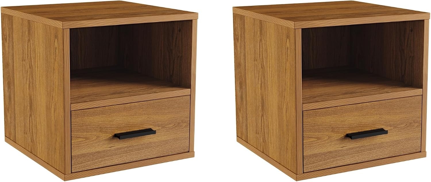 image:imageLavish Home Side Table with Storage Set of 2 Minimalist Modern Nightstand or End Table with Drawer Stackable Modular Accent Furniture for Bedroom Living Room or Office Brown WoodgrainBrown Set of 2